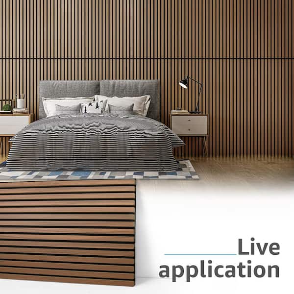 Walnut 0.83 in. x 2 ft. x 4 ft. Slat MDF Acoustic Decorative Wall Paneling, 3D Sound Absorbing Panel(31sq.ft./Case)