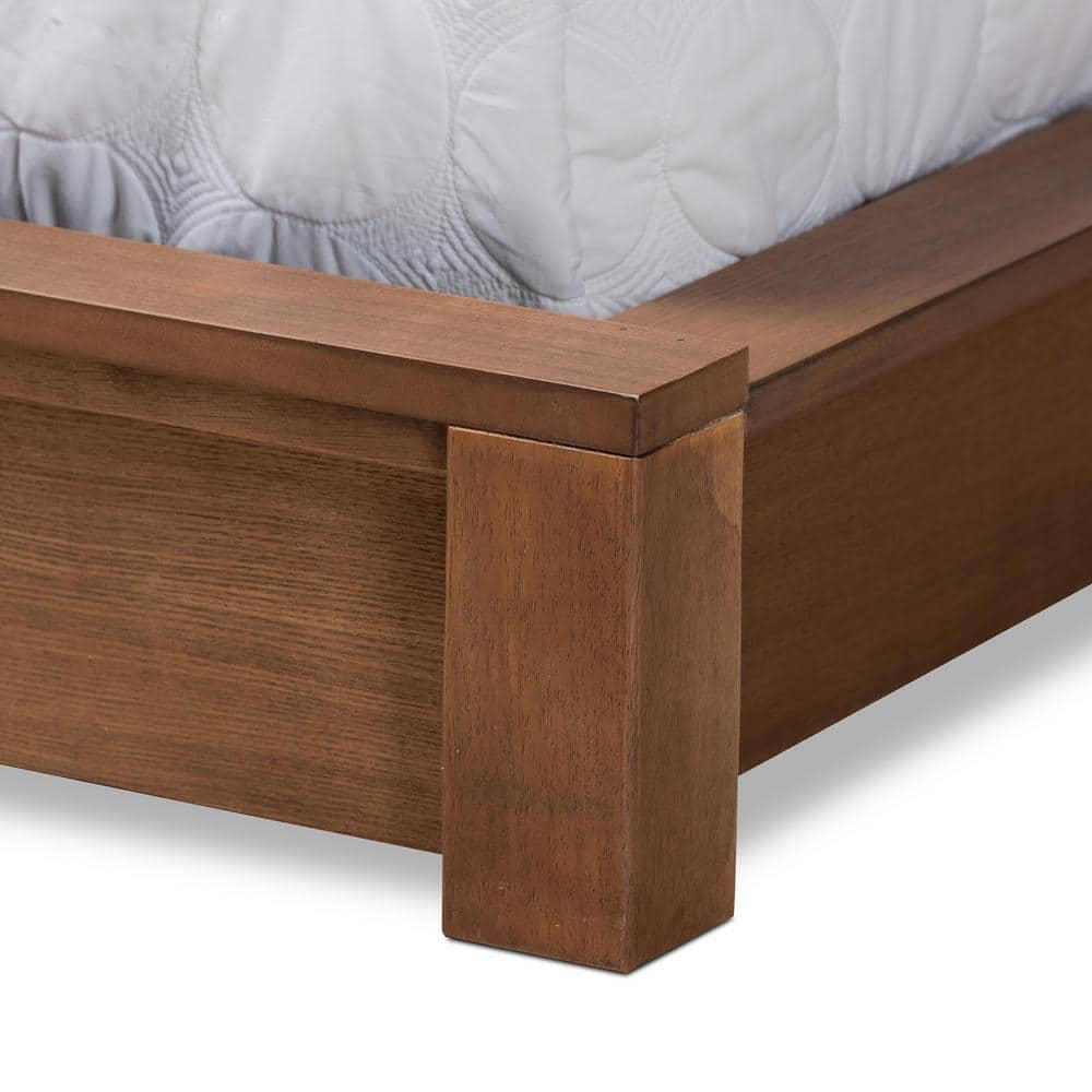 Walnut Brown Wood Queen Platform Storage Bed with Shelves