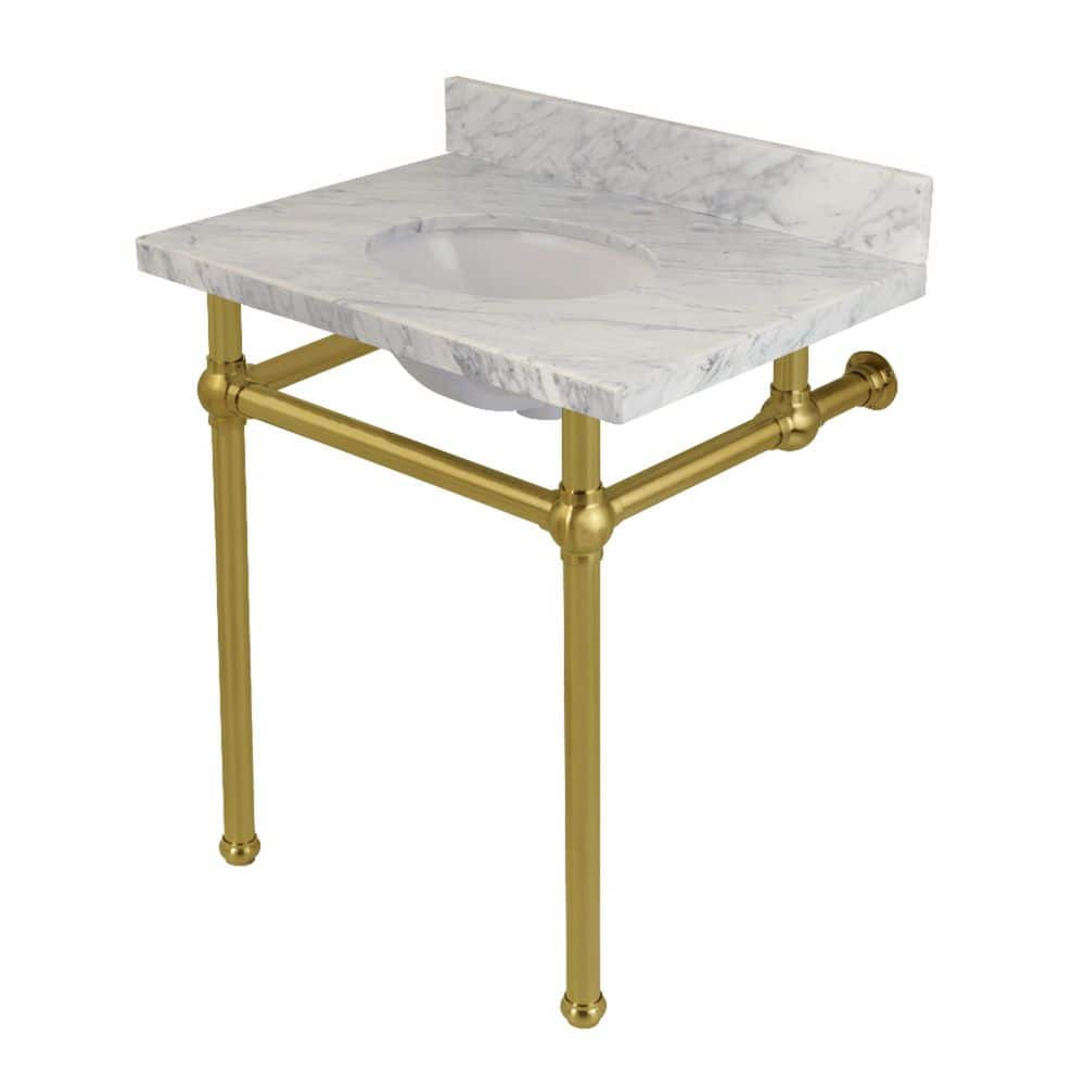 Templeton 30 in. x 22 in. Console Sink in White/Brushed Brass Carrara Marble with Brass Legs price history on PriceWatchPro