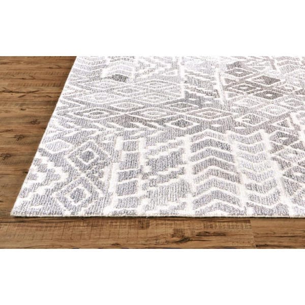 2 ft. x 13 ft. Gray and White Abstract;Geometric Area Rug
