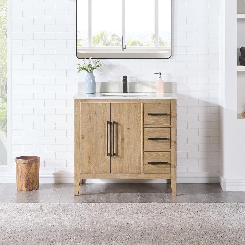 Laurel 36" Weathered Fir Vanity with Calacatta Quartz Top