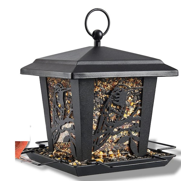Misopily Attractive Black Metal Squirrel Guard Hanging Multiple Bird Species Seed Feeder - 2.5 lbs. (1-Pack)