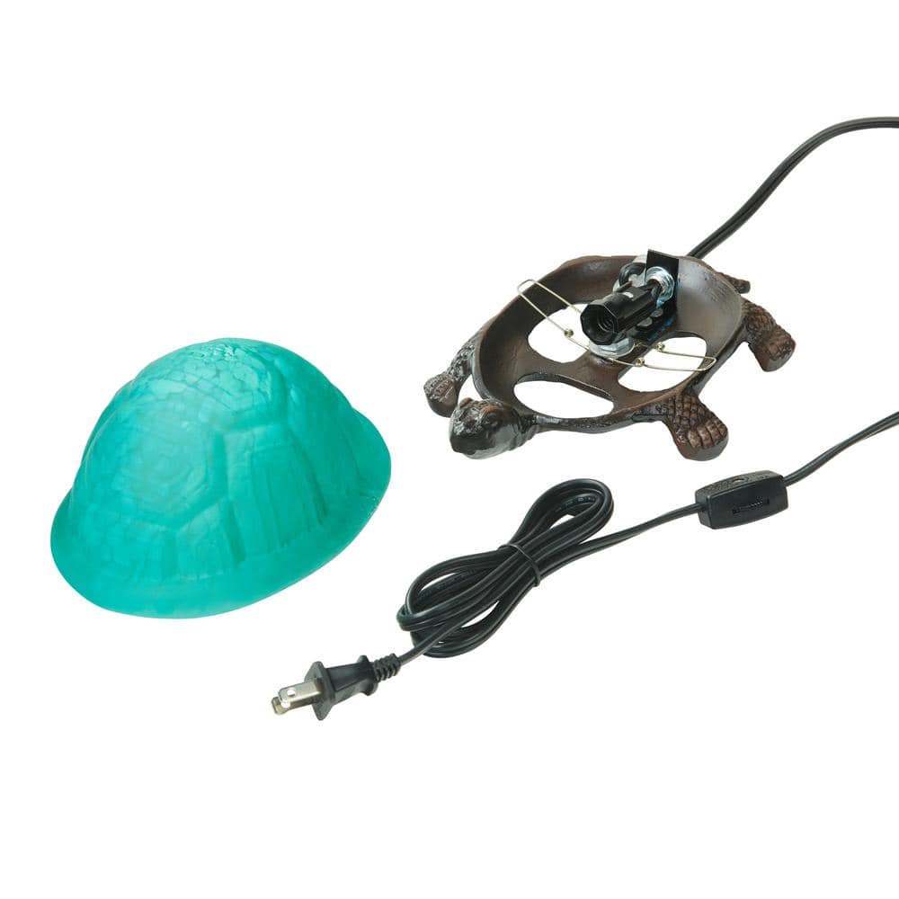 Aqua Glass and Bronze Turtle Accent Lamp