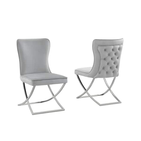 Best Master Furniture Titan Gray/Silver Velvet Dining Chairs (Set of 2)
