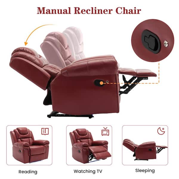 Merax Wine Red PU Home Theater Seating Manual Recliner