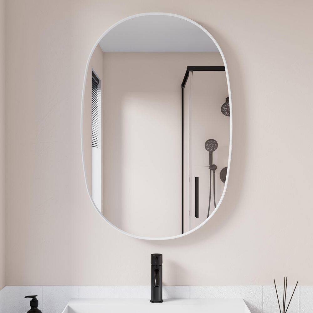 24 in. W x 36 in. H Oval Aluminum Framed Wall Bathroom Vanity Mirror in White Vertical Hang Mirror for Bedroom Entryway price history on PriceWatchPro
