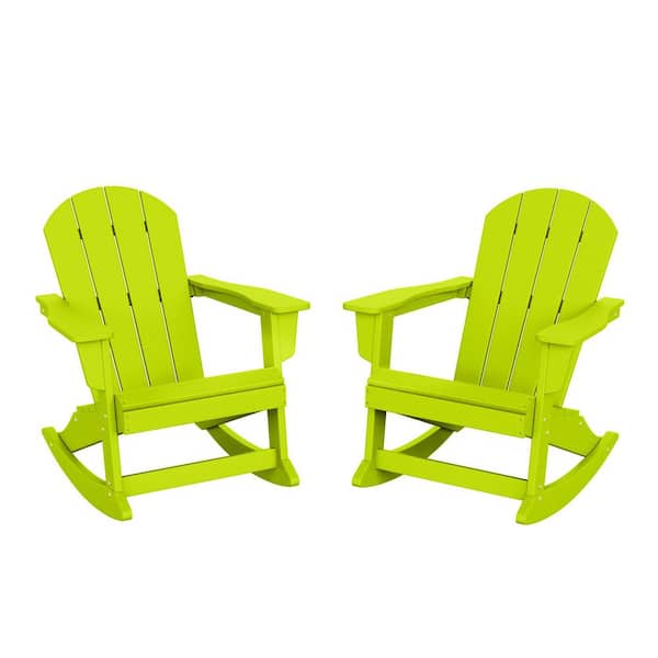 WESTIN OUTDOOR Laguna 2-Pack Fade Resistant Outdoor Patio HDPE Poly Plastic Classic Adirondack Porch Rocking Chairs in Lime