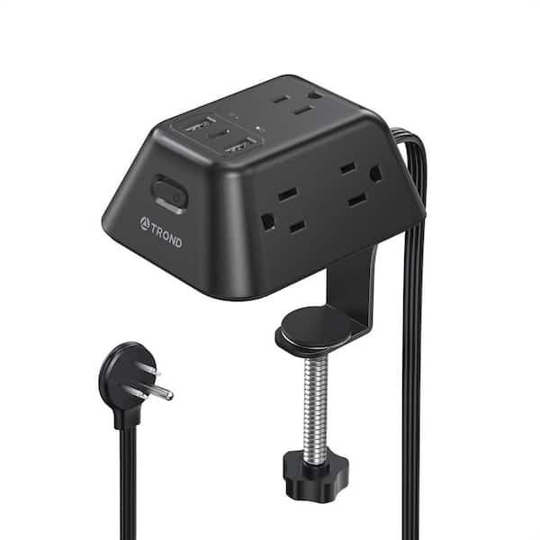 Ahfiwaso 5-Outlet Power Strip Surge Protector with 2-USB A and 1-USB C, 1440J and 10 ft. Cord Length 3-Sided Wall Mount in Black