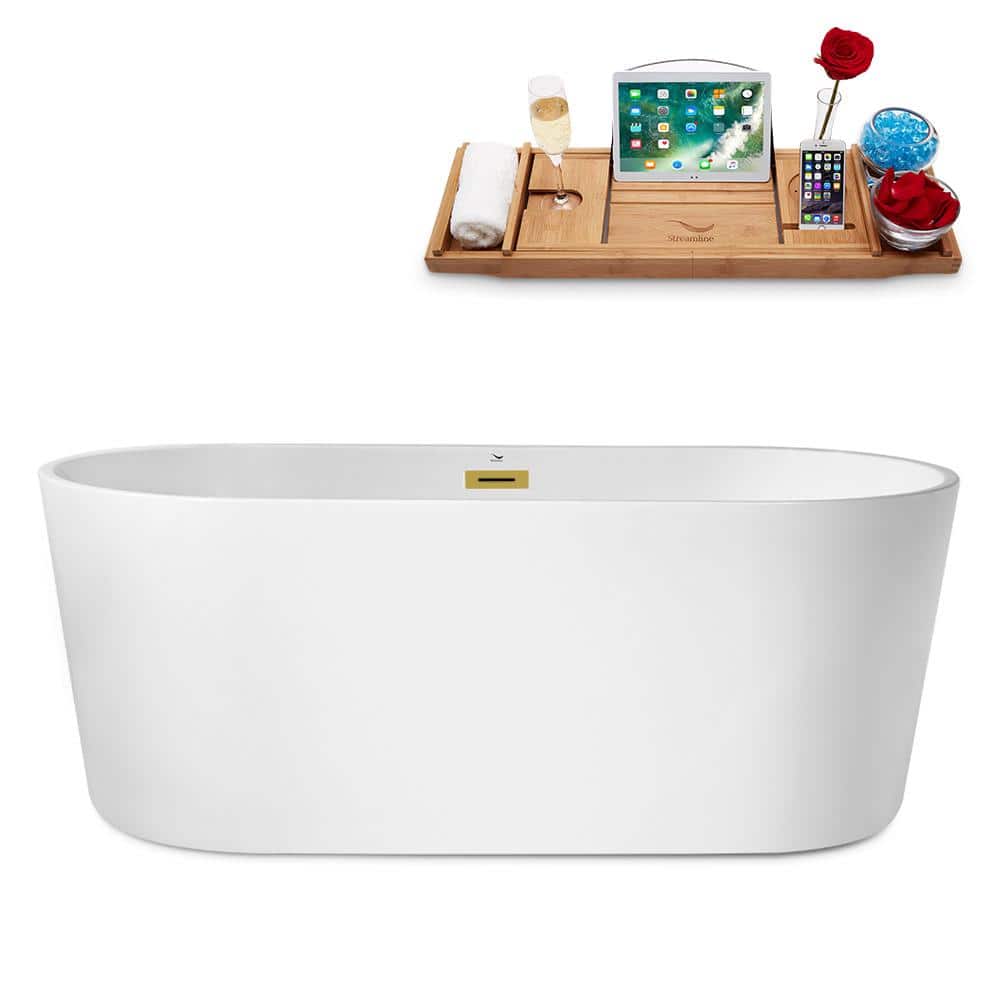 62 in. Acrylic Flatbottom Non-Whirlpool Bathtub in Glossy White With Brushed Gold Drain and Overflow Cover price history on PriceWatchPro