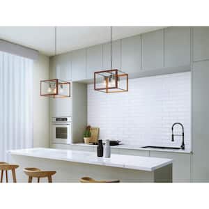Chatwin 4-Light Brushed Nickel with Auburn Transitional Square Cage Kitchen Pendant Hanging Light