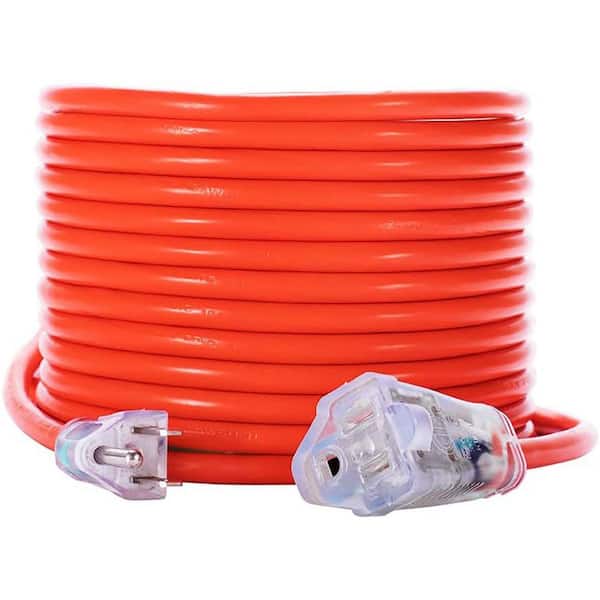 50ft 16AWG/3 SJTW Rated Outdoor Extension Cord with Lighted End Bright Orange ETL Certified
