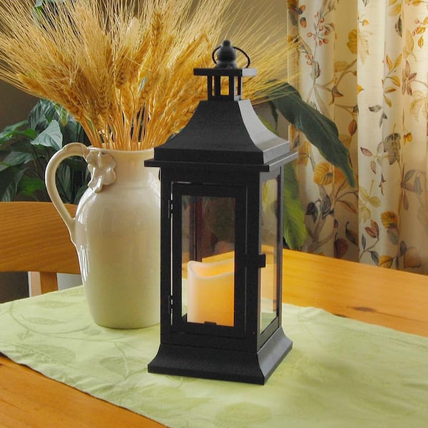 Metal Lantern with Battery-Operated Candle - Black Gem - LumaBase