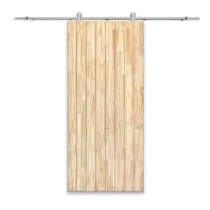 30 in. x 80 in. Natural Solid Wood Unfinished Interior Sliding Barn Door with Hardware Kit