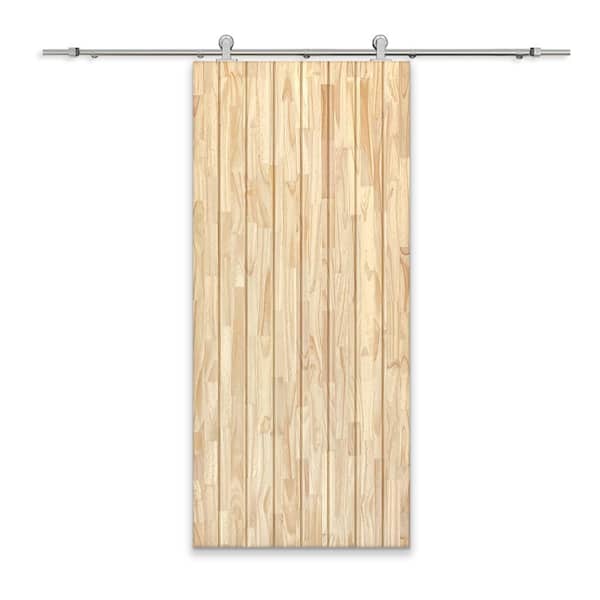 CALHOME 30 in. x 80 in. Natural Pine Wood Unfinished Interior Sliding Barn Door with Hardware Kit