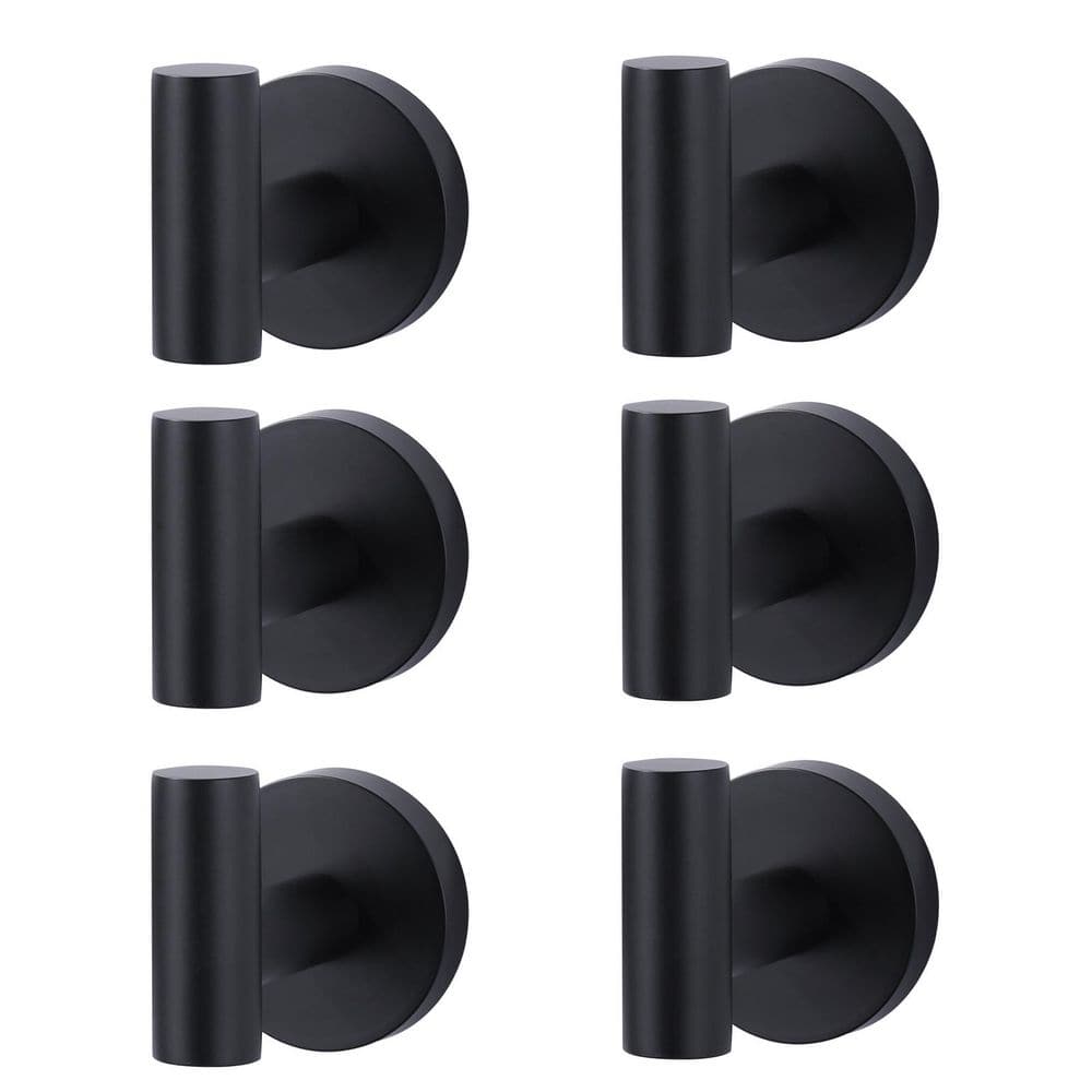 Wall Mounted Bathroom Round J-Hook Robe/Towel Hook in Stainless Steel Matte Black (6-Pack) price history on PriceWatchPro