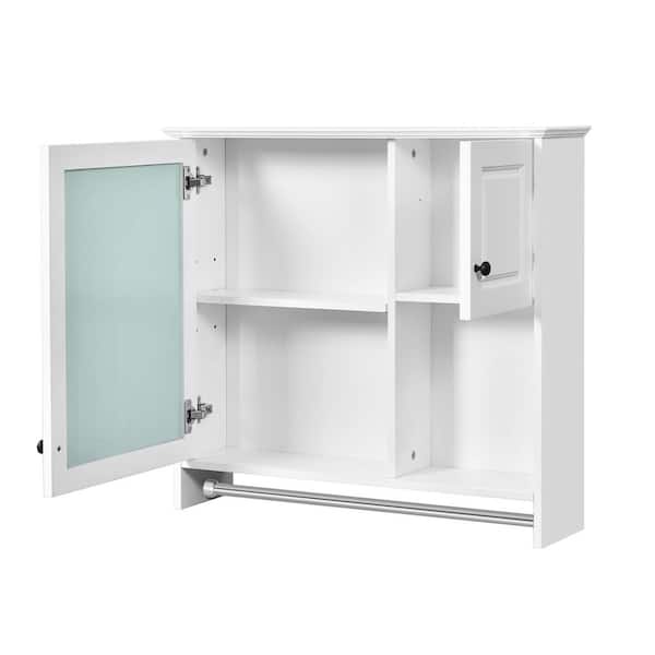 30 in. W x 27.8 in. H White Rectangular MDF Medicine Cabinet with Mirror Bathroom Storage Cabinet w/ Adjustable Shelves