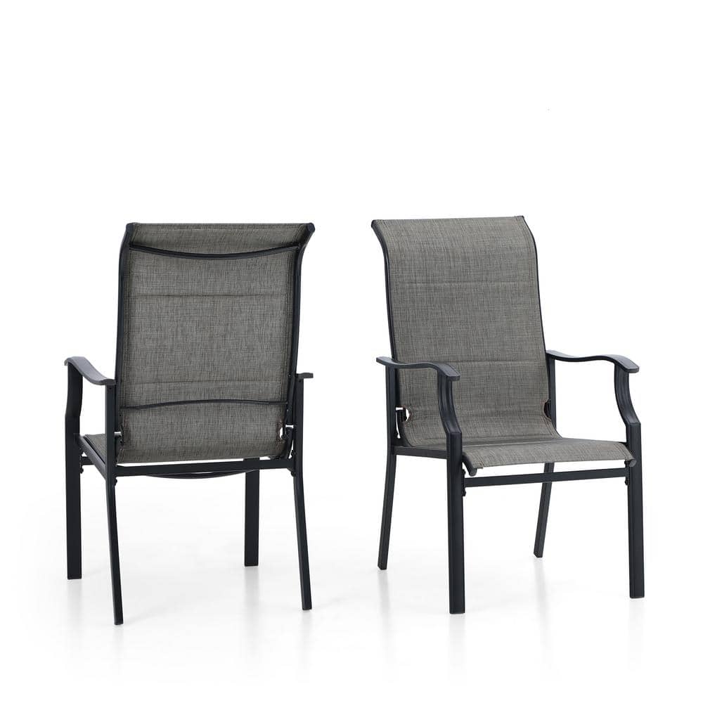 Black Metal and Dark-Grey Textilene 9-Piece Expandable Patio Dining Set
