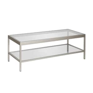 Alexis 45 in. Nickel Rectangle Glass Top Coffee Table with Shelf