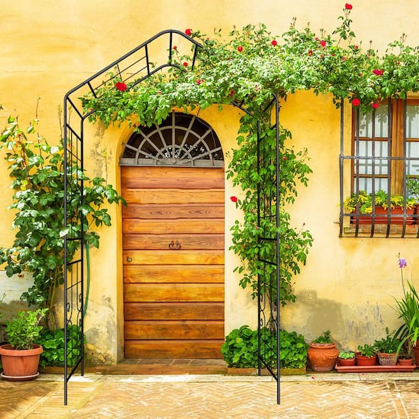 Cesicia 94.5 in. H Black Metal Garden Arch Climbing Plants Support Trellis