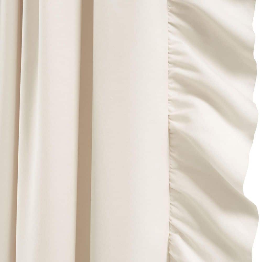 Pure White Polyester Room-Darkening Ruffled Curtain Panels, 54"W x 45"L