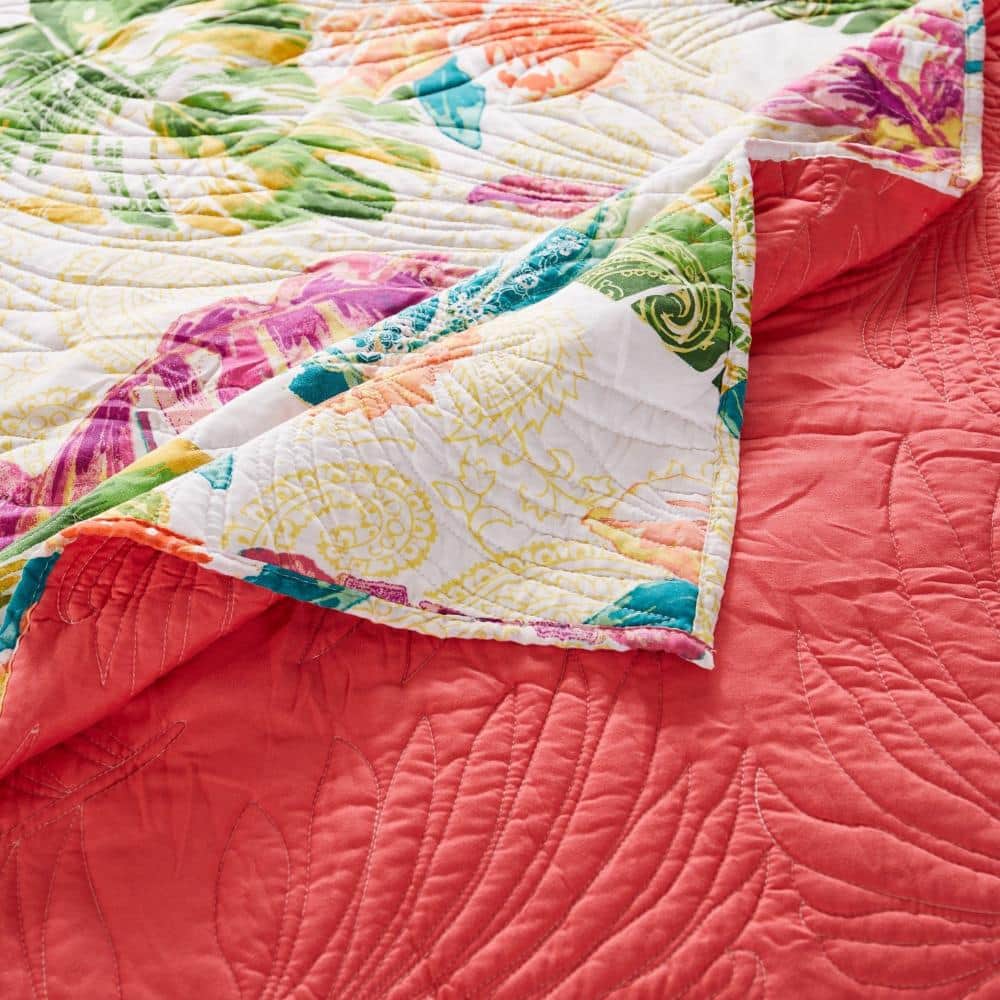 Tropical Leaf Print Reversible Twin Microfiber Quilt Set