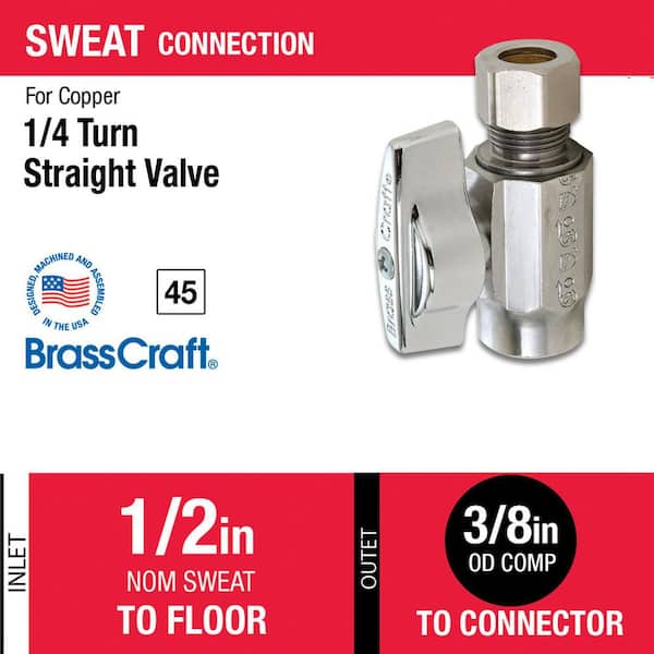 1/2 in. Sweat Inlet x 3/8 in. Compression Outlet 1/4-Turn Straight Valve
