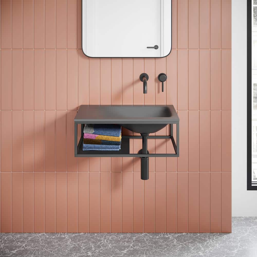 Lisse Dark Grey Ceramic Wall-Mount Vessel Sink