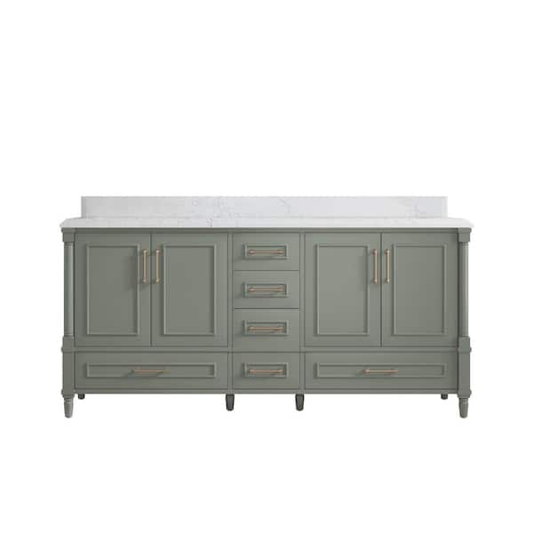 Willow Collections Hudson 72 in. W x 22 in. D x 36 in. H Double Sink Bath Vanity in Evergreen with 1.5 in. Empira Quartz Top