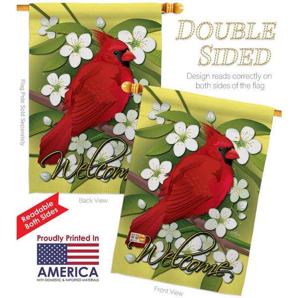 Breeze Decor 28 in. x 40 in. Cardinal Birds House Flag 2-Sided 