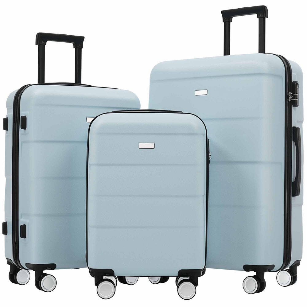 Polibi 3-Piece Light Blue Hardshell Luggage Set with Double