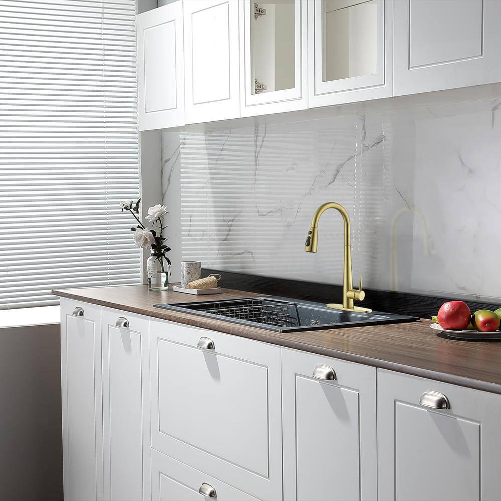 Gold Stainless Steel Single Handle Pull Down Kitchen Faucet