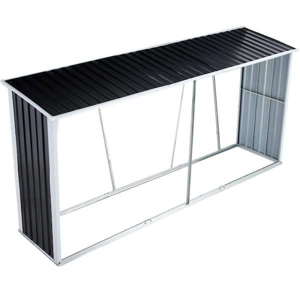 Log Storage Shed, 129.9 in. W x 29.7 in. D x 62.2 in. H Dark Gray Galvanized Steel Firewood Rack Outdoor Storage Cabinet