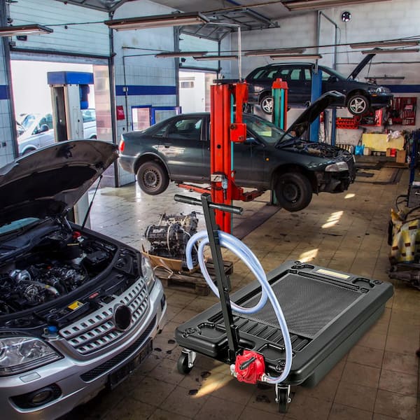 Portable Oil Drain Pan with Pump 16.9 Gal. Low Profile Oil Drain Pan with 8 ft. Hose for SUV Car and Trucks