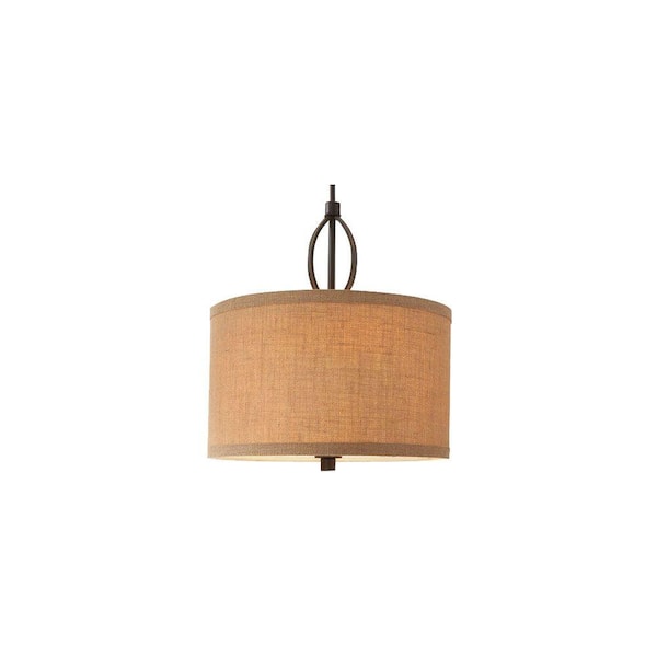 Hampton Bay 3-Light Oil-Rubbed Bronze Pendant with Burlap Drum Shade and Hardwire or Plug In Kit