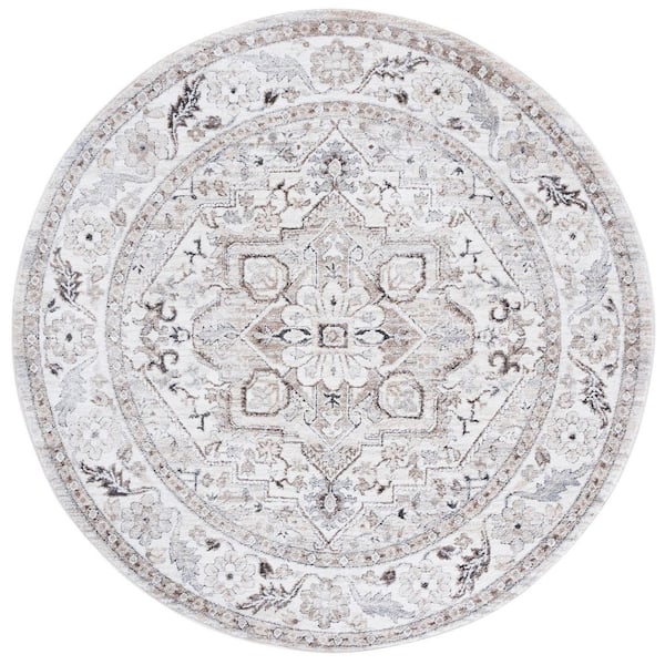 SAFAVIEH Opal 7 ft. x 7 ft. Gray/Beige Floral Medallion Round Area Rug
