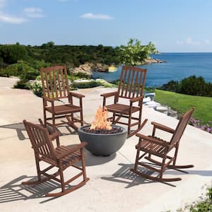 Orson Teak Brown Acacia Wood Classic Adirondack Weather-Resistant Outdoor Porch Rocker Outdoor Rocking Chair (Set of 4)