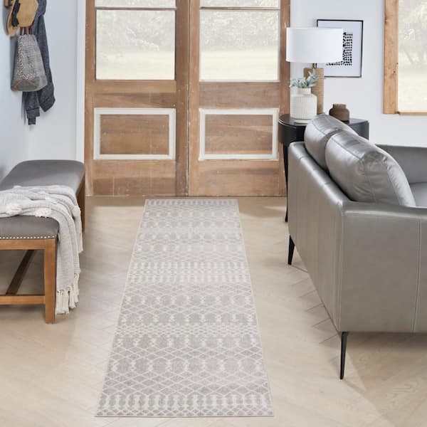 Astra Machine Washable Grey 2 ft. x 10 ft. Moroccan Transitional Runner Area Rug