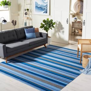 Striped Kilim Blue Rust 8 ft. x 10 ft. Striped Area Rug