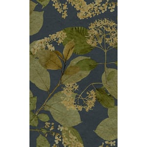 Midnight Blue Tropical Leaf Print Double Roll Non-Woven Non-Pasted Textured Wallpaper 57 Sq. Ft.