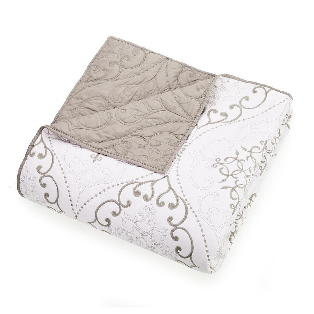 Gray and White Cotton King Reversible Quilt Set