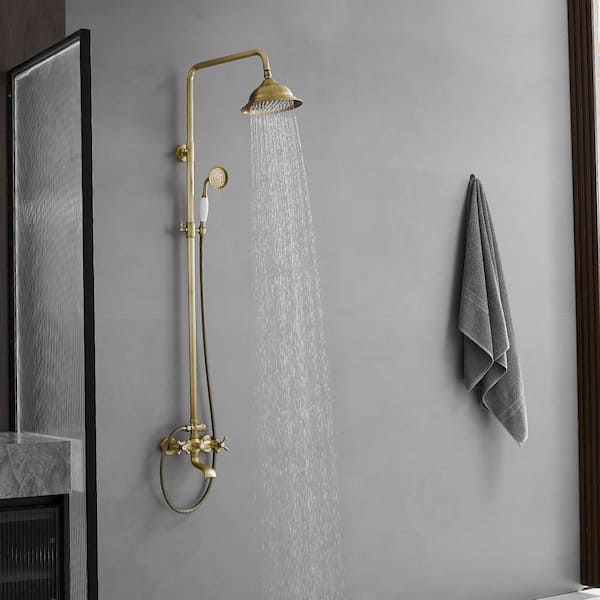 Double Handle 3-Spray Shower Faucet Wall Bar Shower Kit 2.5 GPM with High Pressure Tub Spout in. Antique