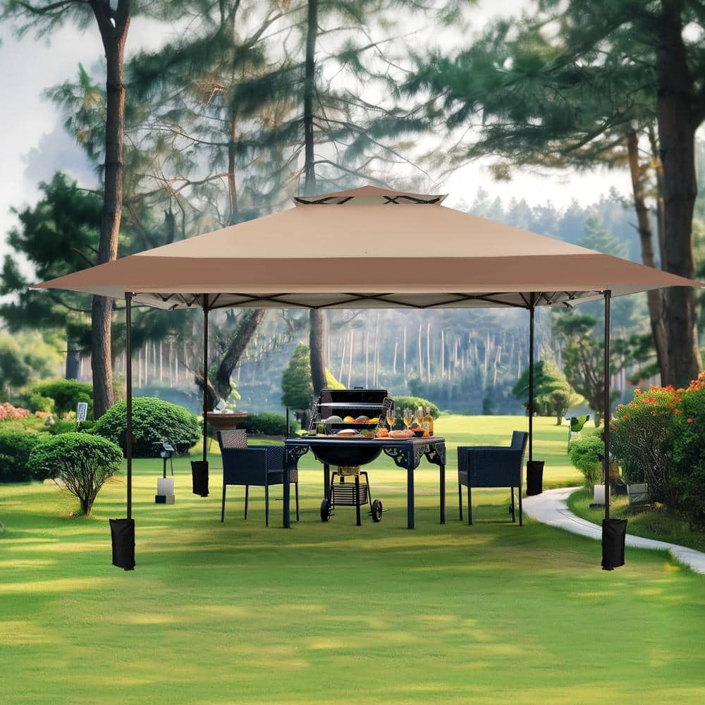 Brown 13x13 Ft Adjustable Height Pop-Up Canopy Tent with Carrying Bag