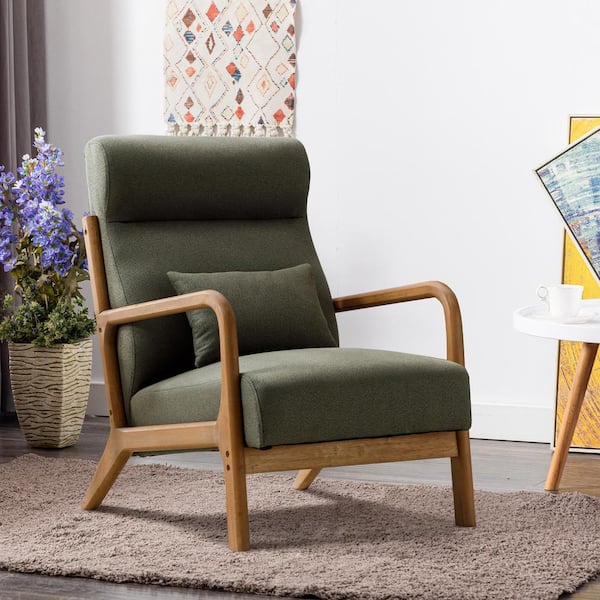 Bestier Green Mid-Century Modern Upholstered Fabric Accent Arm Chair with Pillow and Waist Cushion