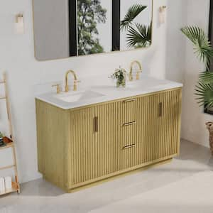 60 in. W x 22 in. D x 35 in. H Freestanding Bath Vanity in Oak with White Quartz Top