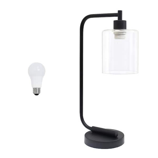 Lalia Home 18.8 in. Black Modern Iron Task & Reading Desk Lamp with Cylindrical Clear Glass Shade, with LED Bulb Included