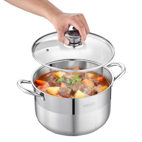 Stainless Steel Stock Pot, 8qt. Stainless Steel Stockpot with Glass Lid, PFOA-Free, PFAS-Free, Compatible