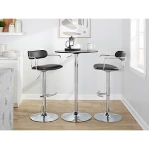Demi 32.5 in. Black Faux Leather and Chrome Metal Adjustable Bar Stool (Set of 2)