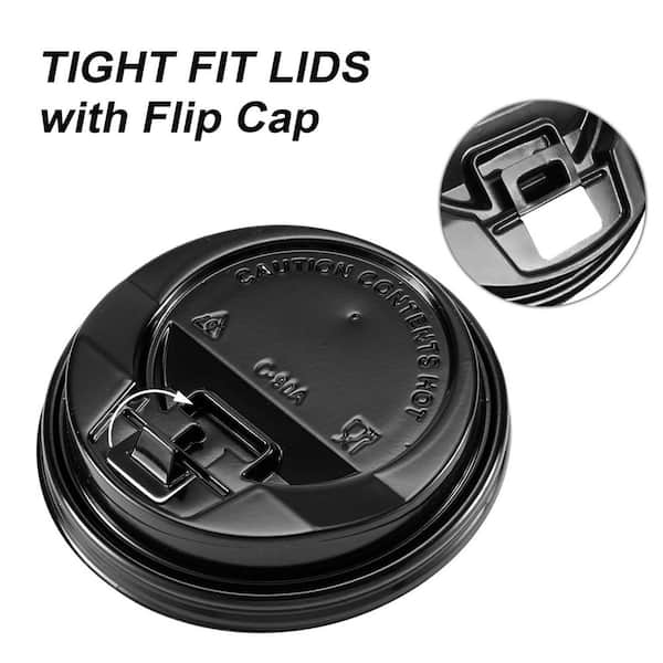 Wudkey 3.5 in. Disposable Plastic Cup Lids, Coffee Cup Lids for 10, 12, 16, 20, 24 oz. Paper Cups, Black (150-Pack)