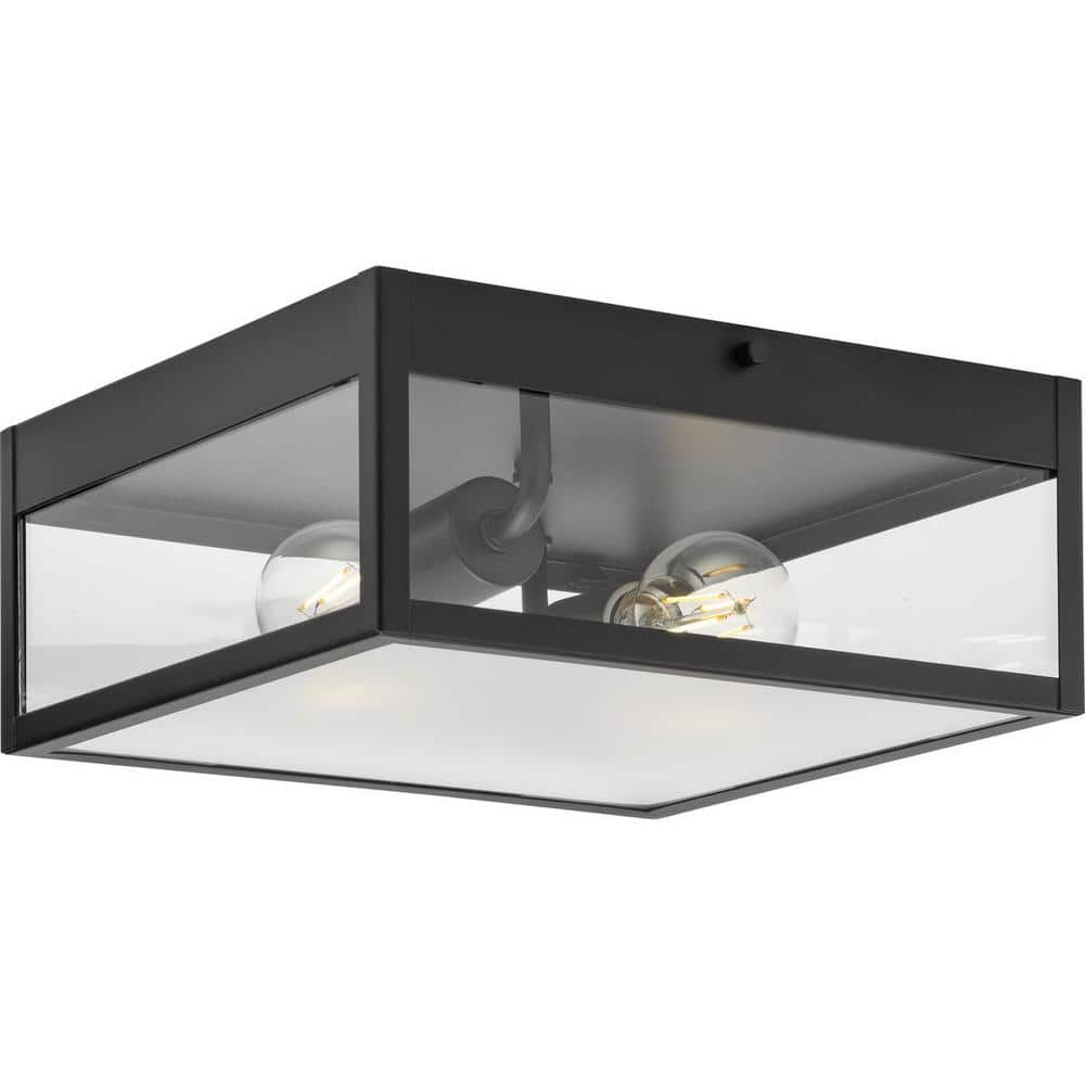 Parrish Matte Black Glass Outdoor Flush Mount Light