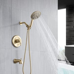 Detachable Single-Handle 6-Spray Round High Pressure Shower Faucet with Shower Head in Brushed Gold(Valve Included)